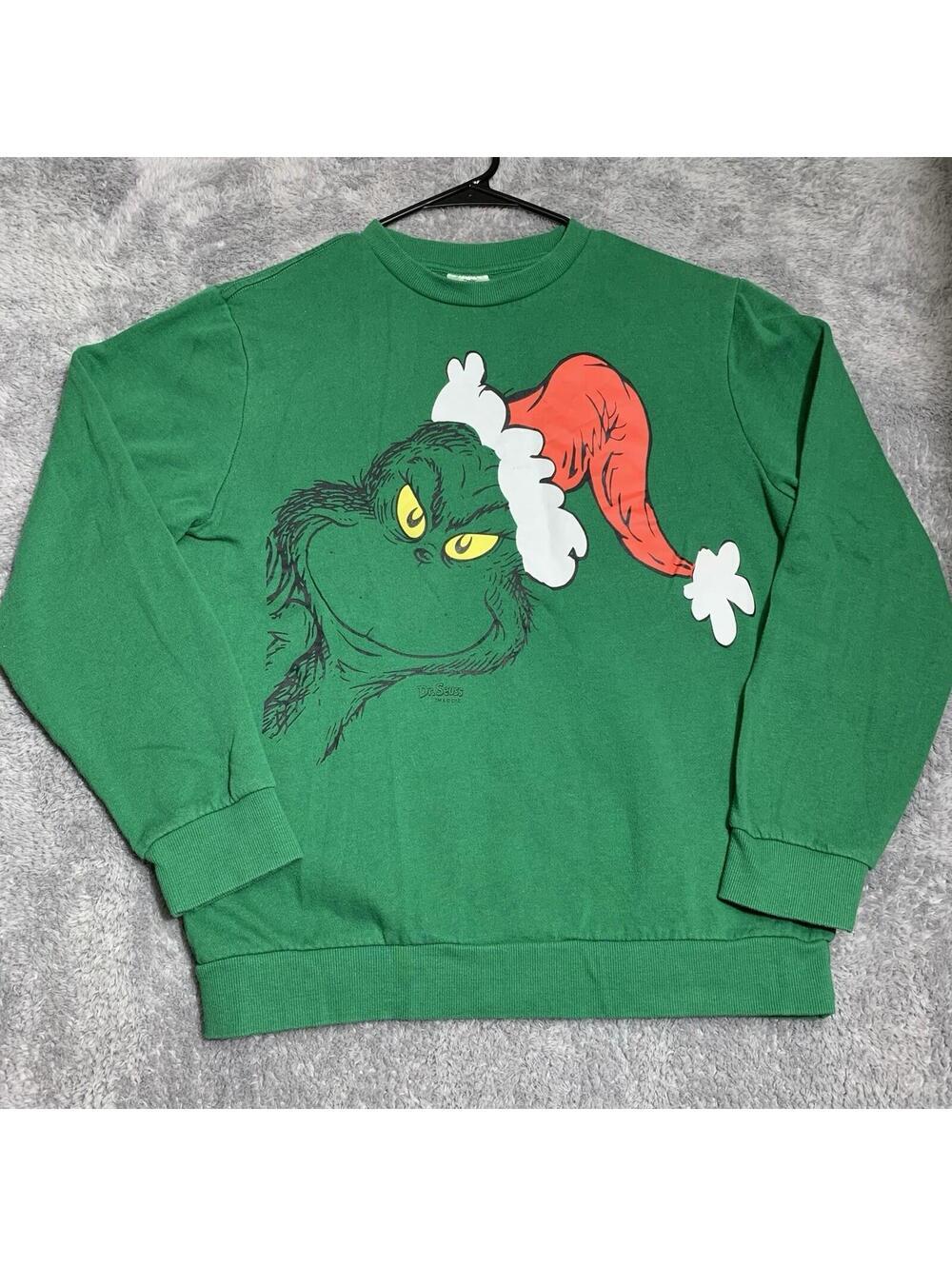Dr. Seuss The Grinch Sweatshirt Mens Medium Green Christmas Graphic Pullover